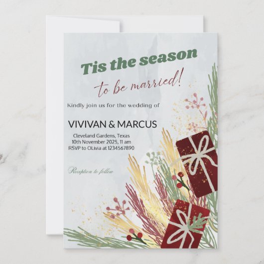 「今が今の季節結婚した」 – クリスマス結婚。 招待状 (正面)