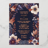 今すぐ予算の安いスタイリッシュ屋外ネイビーブルー結婚ズ 箔招待状 (正面)