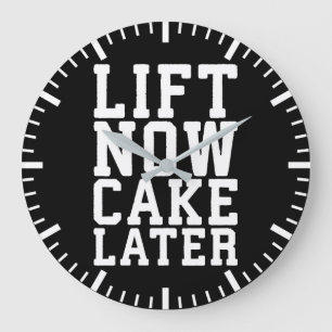 今すぐ持ち上げ、ケーキ後で – Carbs -おもしろいトレーニング ラージ壁時計