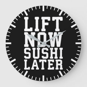今すぐ持ち上げ、後で寿司 – Carbs -おもしろいノベルティジム ラージ壁時計