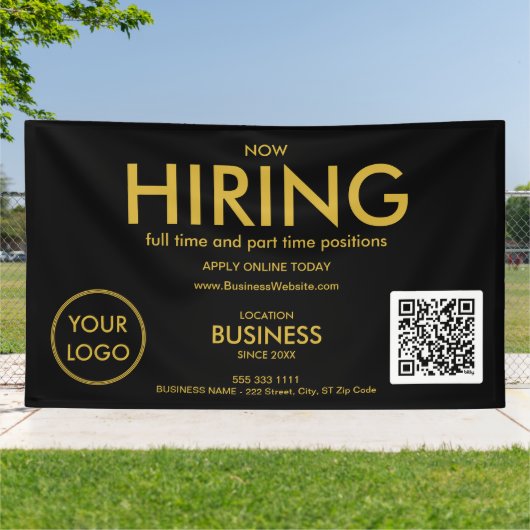 今すぐ採用モダン金ゴールドビジネスロゴQRコードブラック 横断幕 (外側)