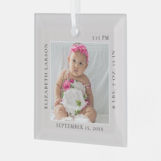 今すぐ生まれベビーの誕生統計名前をカスタムすると写真 ガラスオーナメント (正面左)