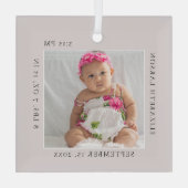 今すぐ生まれベビーの誕生統計名前をカスタムすると写真 ガラスオーナメント (裏面)