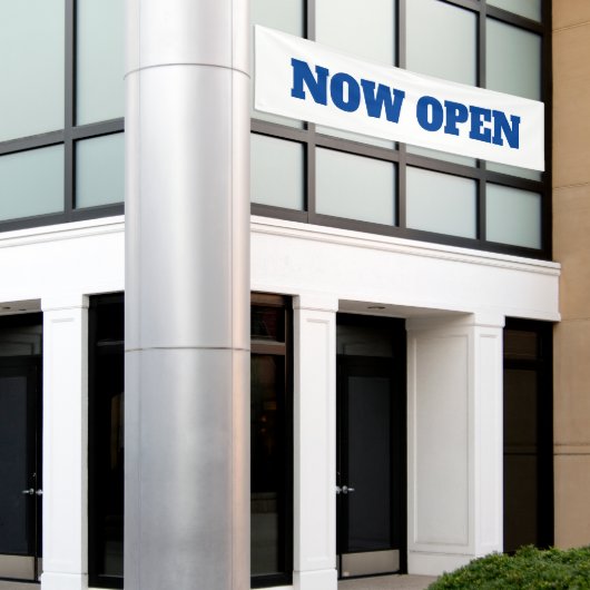 今すぐ開くカスタム新しいビジネスホワイトブルー 横断幕 (ビルの外側)