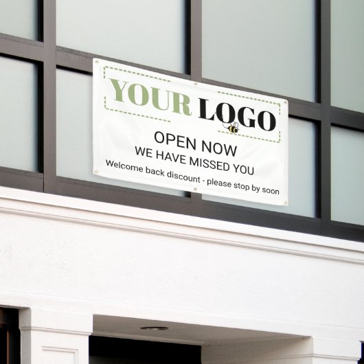 今すぐ開くビジネスロゴ屋外バナーテンプレート 横断幕 (ビルの外側)