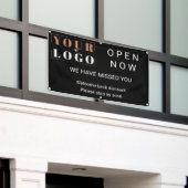 今すぐ開くビジネスロゴ黒い屋外 横断幕 (ビルの外側)