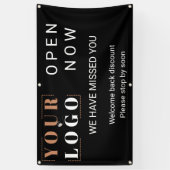 今すぐ開くビジネスロゴ黒い屋外 横断幕 (縦)