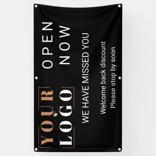 今すぐ開くビジネスロゴ黒い屋外 横断幕 (縦)