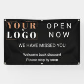 今すぐ開くビジネスロゴ黒い屋外 横断幕 (横)