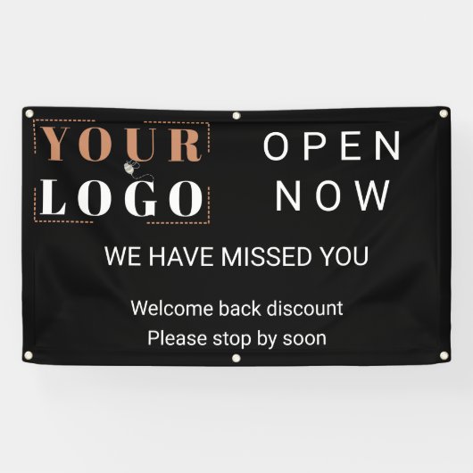 今すぐ開くビジネスロゴ黒い屋外 横断幕 (横)