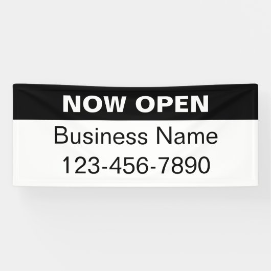 今すぐ開くビジネス名電話番号（白黒） 横断幕 (横)