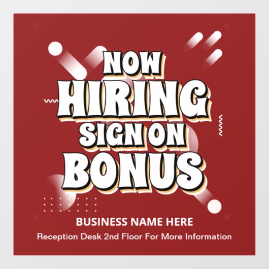 今すぐ雇用する従業員ボーナスのパーソナライズ ウィンドウサイン (シート)