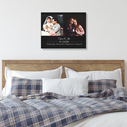 今そして過去の写真 シルバー テキスト アニバーサリー フォト キャンバスプリント (インサイチュ (寝室))