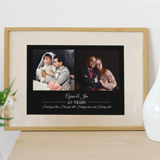 今そして過去の写真 シルバー テキスト 結婚記念日 フォト ポスター