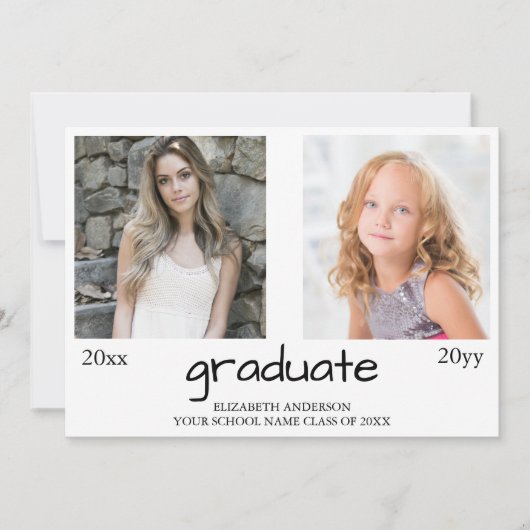 今と次の2つの写真卒業パーティー 招待状 (正面)