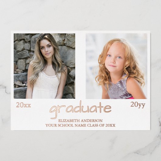 今と次の2つの写真卒業パーティー 箔招待状 (正面)