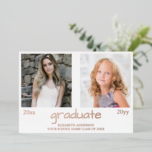 今と次の2つの写真卒業パーティー 箔招待状 (立ち正面)