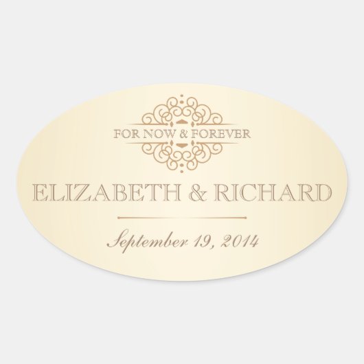 今と永遠のヴィンテージ結婚式のラベル 楕円形シール (正面)