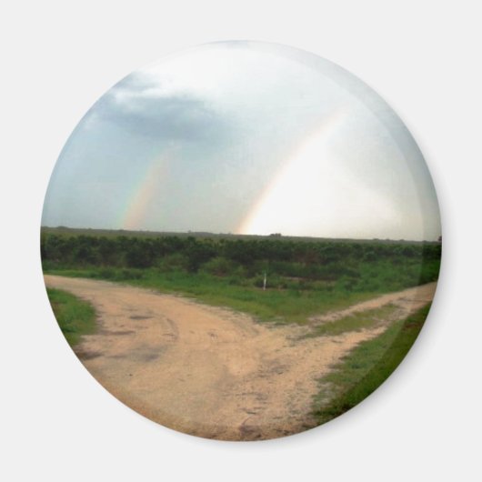 「今どっち?」 十字路にダブルレインボー… マグネット (正面)