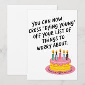 今なら「若くして死ぬ」なんて冗談の老齢 誕生日を、 招待状 (正面/裏面)