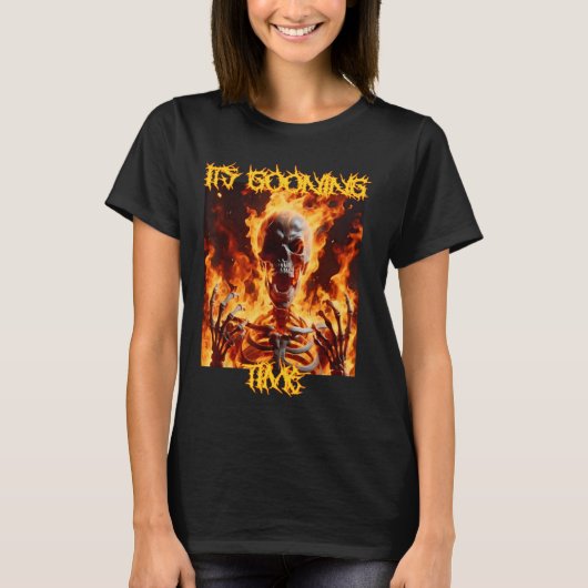今にも起こるタイムクラインゲおもしろい懸命スケルトンミーム Tシャツ (正面)