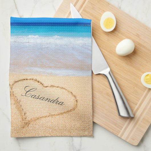 今のところずっと |砂のハートビーチ キッチンタオル (四つ折り)