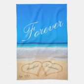 今のところずっと |砂のハートビーチ キッチンタオル (縦)