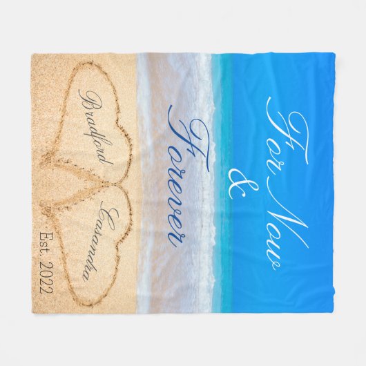 今のところずっと |砂のハートビーチ フリースブランケット (正面(横))