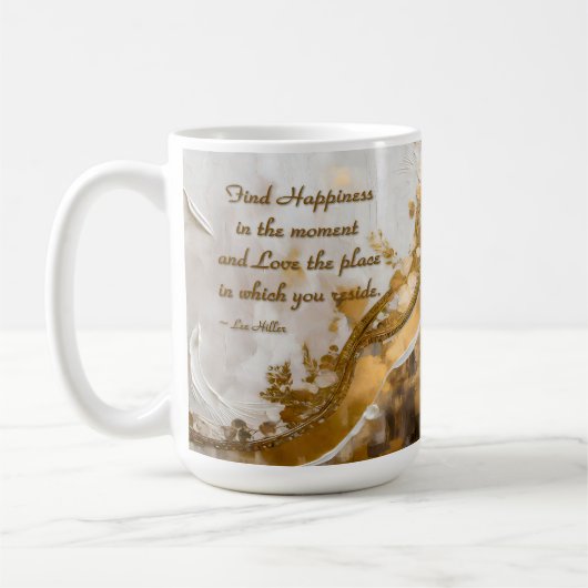 今の幸せを見つける…リーヒラー引用文 コーヒーマグカップ (左)