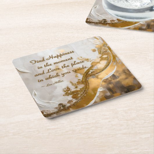 今の幸せを見つける…リーヒラー引用文 スクエアペーパーコースター (アングル)