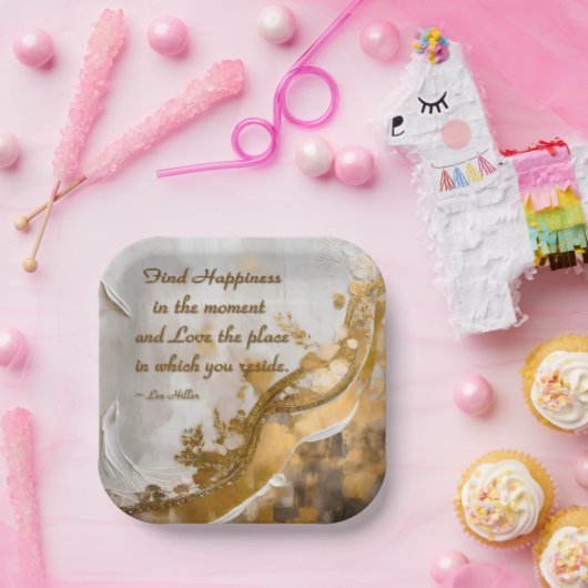 今の幸せを見つける…リーヒラー引用文 ペーパープレート (パーティー)