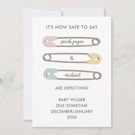 今は安全ピン妊娠を期待して言うことができる 案内状 (正面)
