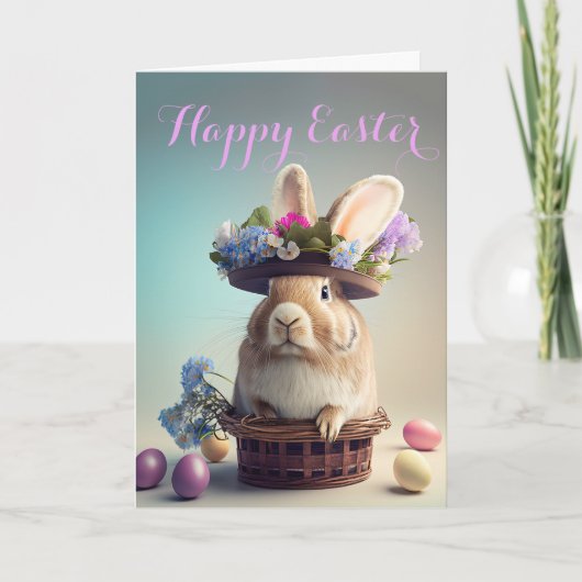 今は帽子だ!イースターハットにかわいいウサギ シーズンカード (正面)