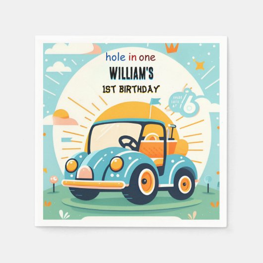 今は男の子かわいいゴルフホール1歳の誕生日 スタンダードカクテルナプキン (正面)
