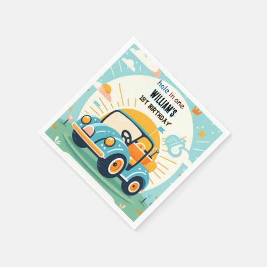 今は男の子かわいいゴルフホール1歳の誕生日 スタンダードカクテルナプキン (角)