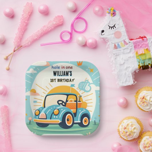 今は男の子かわいいゴルフホール1歳の誕生日 ペーパープレート (パーティー)