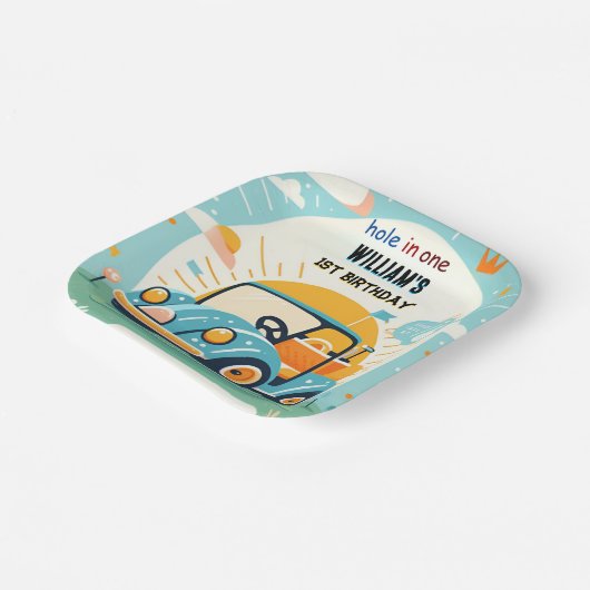 今は男の子かわいいゴルフホール1歳の誕生日 ペーパープレート (傾斜あり)