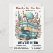 今は男の子かわいい女の子ツアーシティパーティーバス1st誕生日 招待状 (正面)