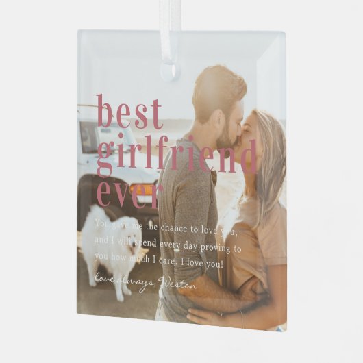 今ま最高のでガールフレンド |引用文と写真ギフト ガラスオーナメント (正面左)