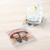 今ま最高ので傘を持ち続ける祖父母 ガラスコースター (アングル)