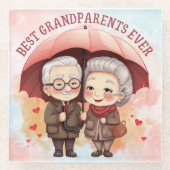 今ま最高ので傘を持ち続ける祖父母 ガラスコースター (正面)