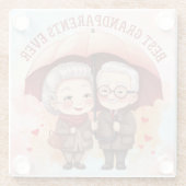 今ま最高ので傘を持ち続ける祖父母 ガラスコースター (裏面)