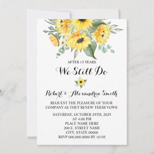 今もなお、ひまわり結婚の記念日をお祝いします 招待状 (正面)