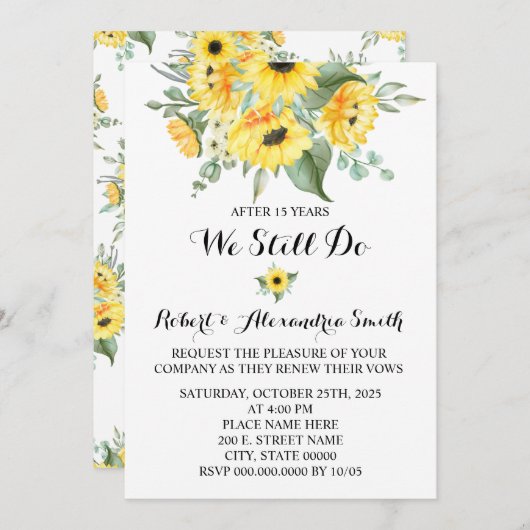今もなお、ひまわり結婚の記念日をお祝いします 招待状 (正面/裏面)