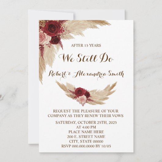 今もなお、記念結婚更新のパンパを行います  招待状 (正面)