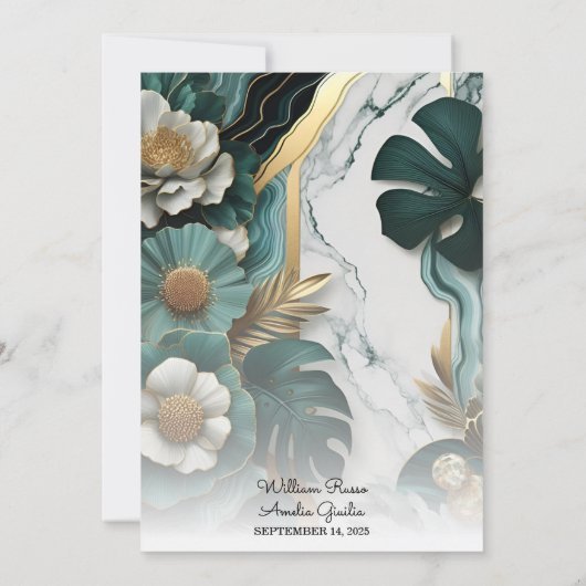 今や大理石モンスターエメラルドグリーンと金ゴールド結婚ズ 招待状 (裏面)