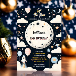 今キュートな宇宙の夜空 ツー ザ ムーン 2歳の誕生日 招待状