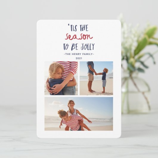 「今シーズンの3つ写真家族クリスマス シーズンカード (スタンド正面)
