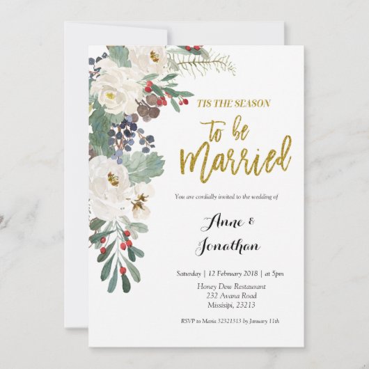 今シーズンはクリスマス結婚したフローラ 招待状 (正面)