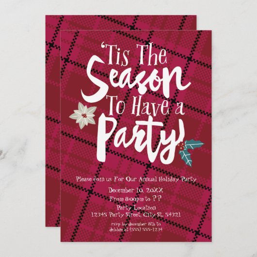 今シーズンはパーティー休暇招待状 招待状 (正面/裏面)